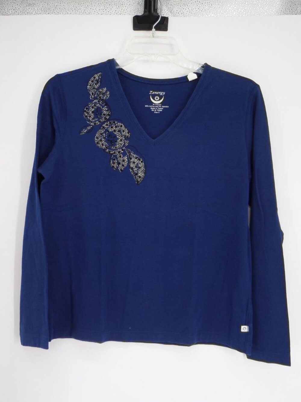 Chico's Zenergy Women's Long Sleeve V Neck  Blue Top  Size 3 US XL